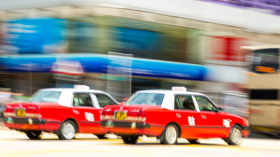 Vintage red cabs from the airport
